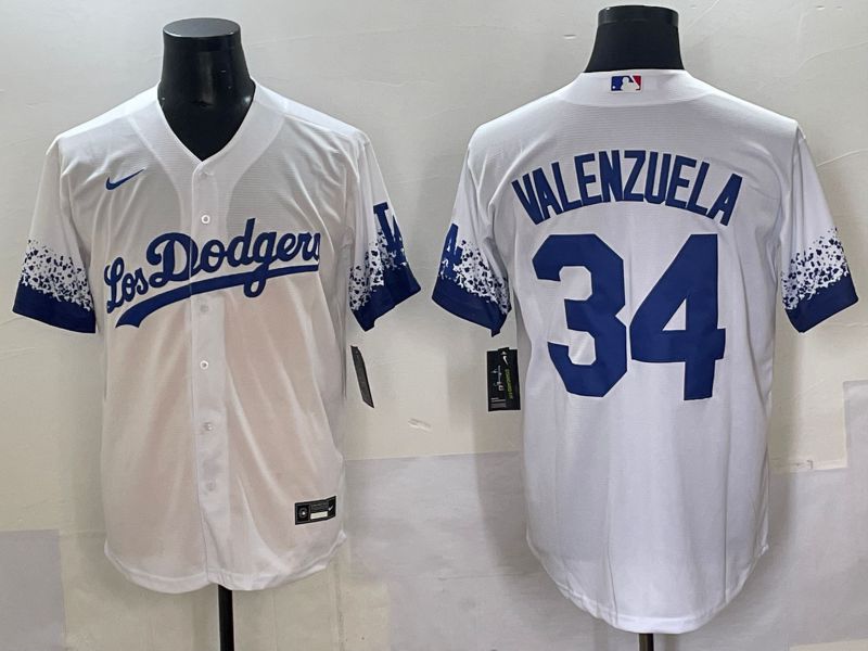 Men 2025 Los Angeles Dodgers #34 Valenzuela White blue City Edition Nike MLB Jersey style 1